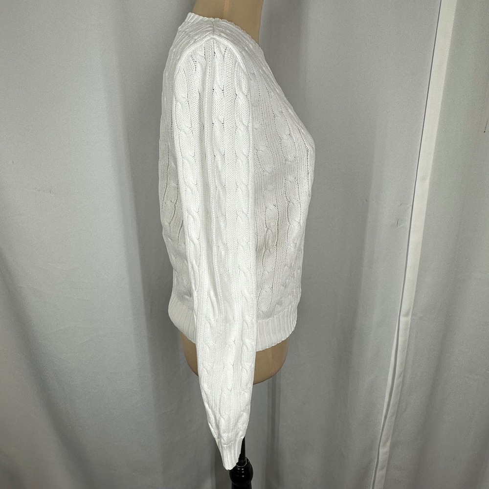 Ralph Lauren White Cable Knit Crewneck Sweater with Blue Pony - Picture 5 of 12